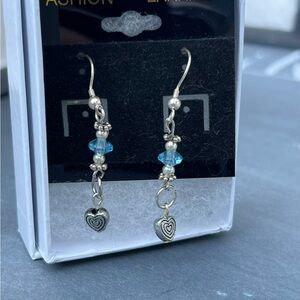 Celtic Heart Drop Earrings with Blue Crystals